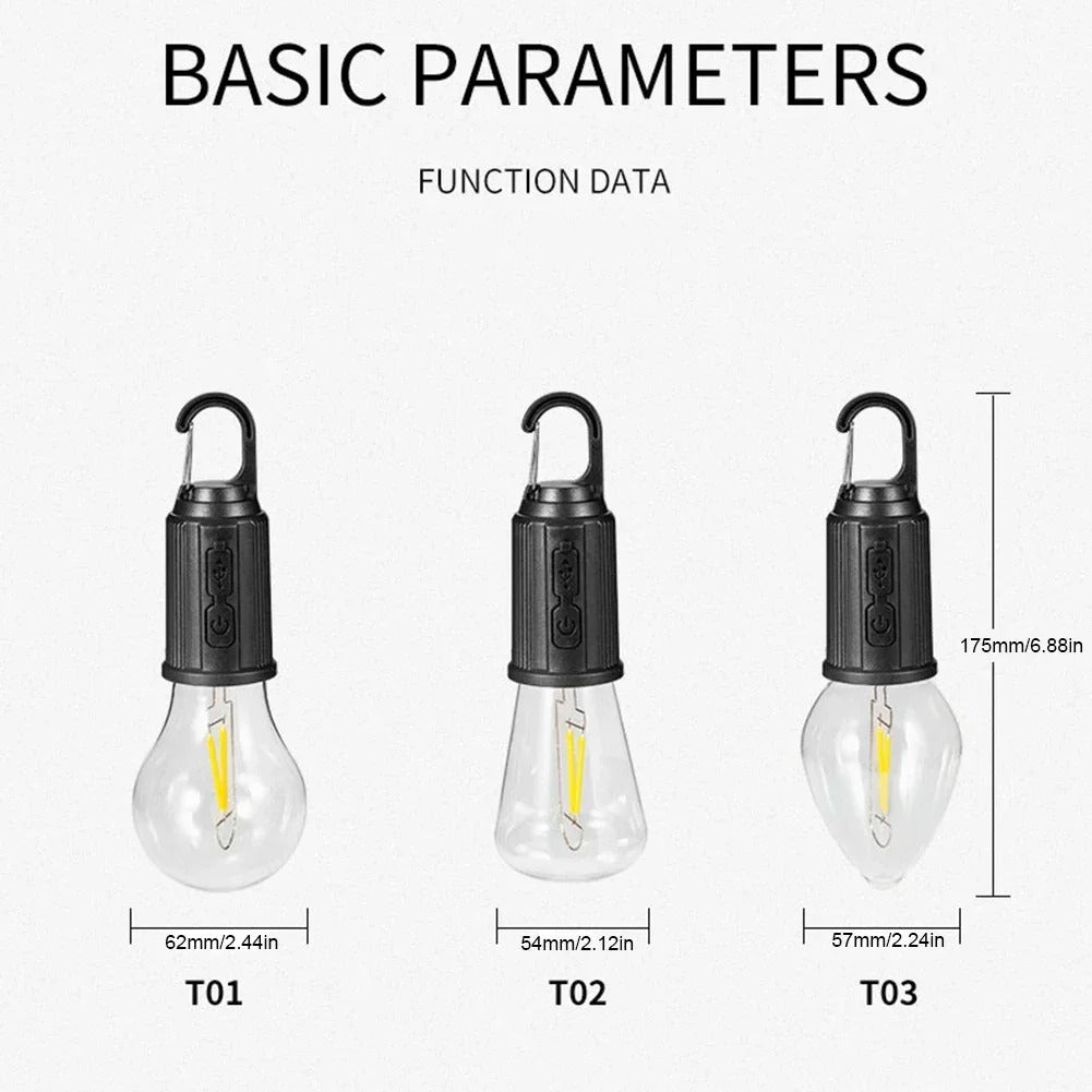 Waterproof LED USB Rechargeable Camping Light Bulb with Hook