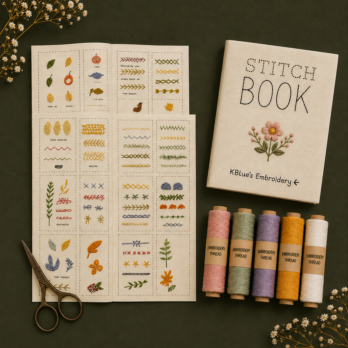 Embroidery Learning & practicing Stitch Book (with kit +143 design)