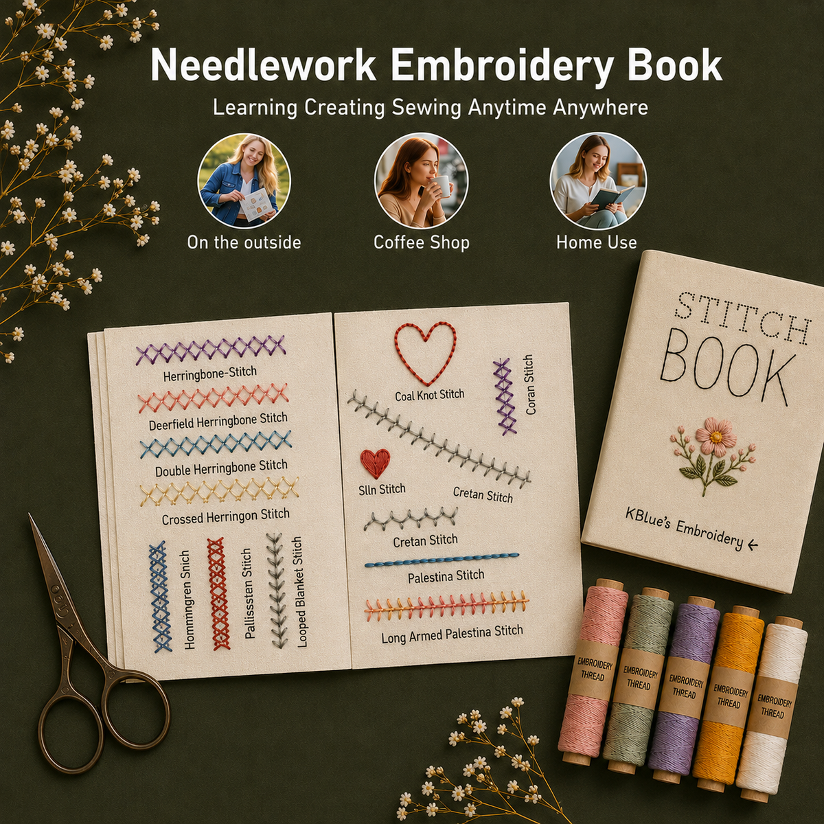 Embroidery Learning & practicing Stitch Book (with kit +143 design)