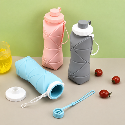 Collapsible Silicone Water Bottle – Foldable Travel Bottle (600ml)