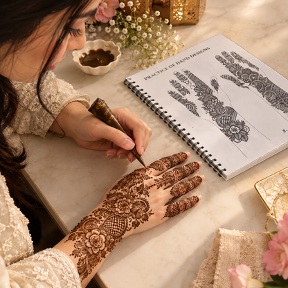 REUSABLE MEHNDI PRACTICE BOOK ( with trasnaprent sheet)
