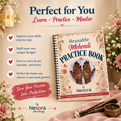 REUSABLE MEHNDI PRACTICE BOOK ( with trasnaprent sheet)