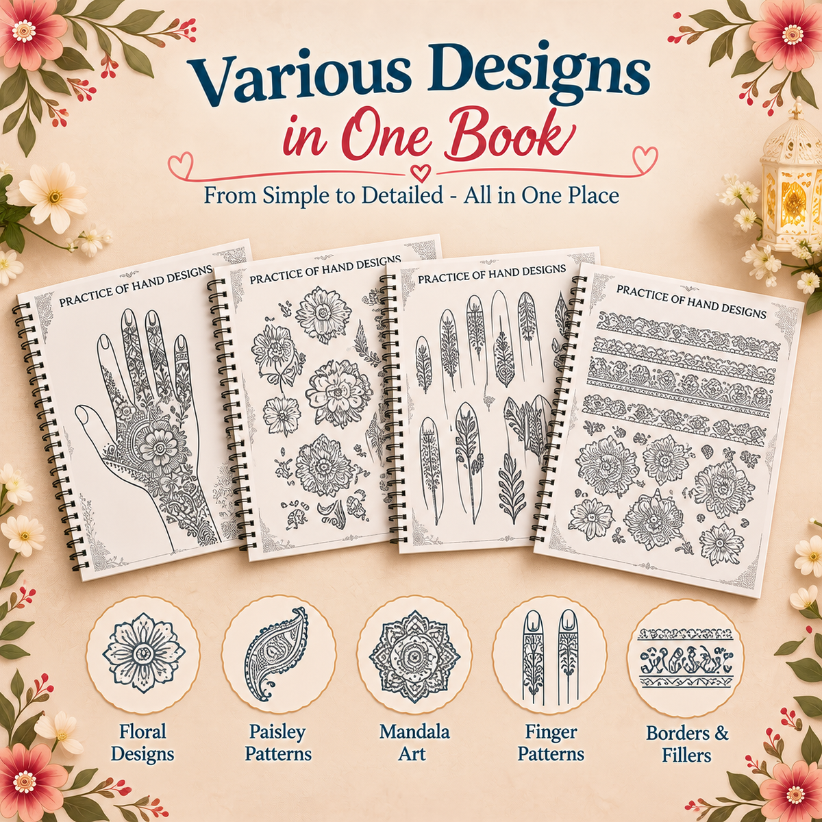 REUSABLE MEHNDI PRACTICE BOOK ( with trasnaprent sheet)