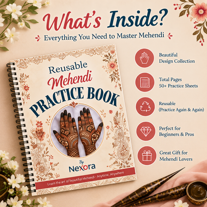 REUSABLE MEHNDI PRACTICE BOOK ( with trasnaprent sheet)