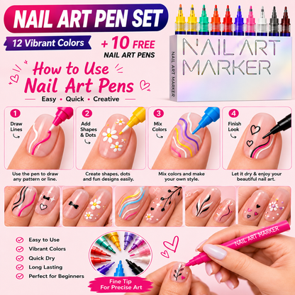 &nbsp;Nail Art Pen 12 pcs Box (10 Free 3D Sheets Floral Stickers)