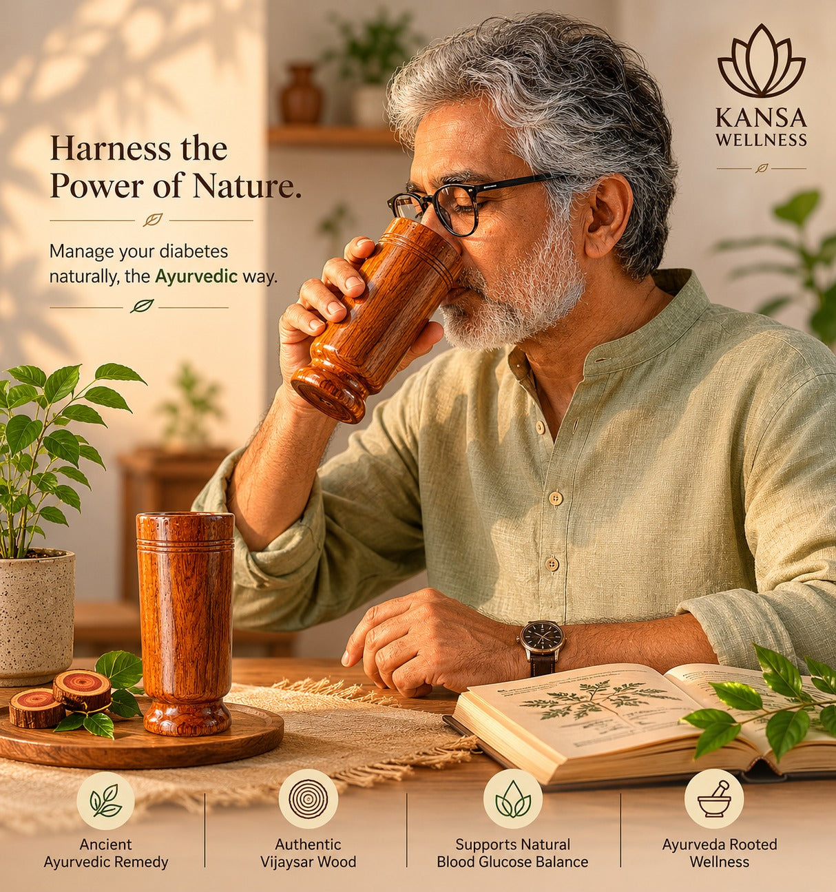 🌿 Vijaysar Wooden Sugar Control Glass ✨