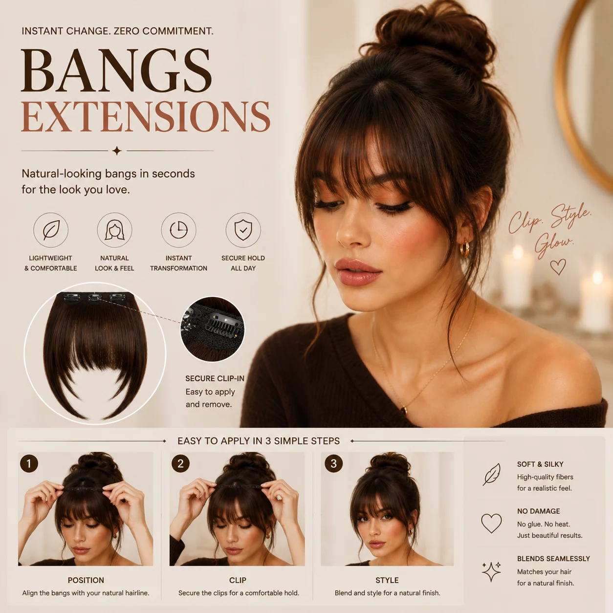 Clip-In Curtain Bangs Hair Topper